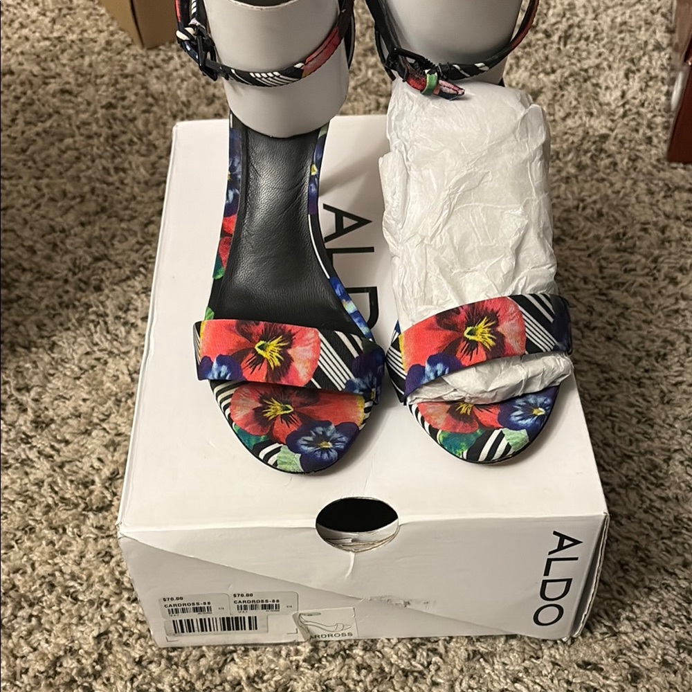 Aldo Red and Blue Floral Heels